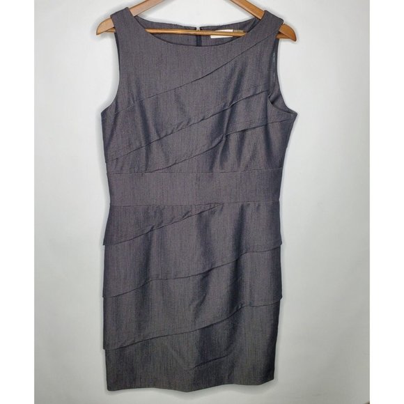 Calvin Klein Dresses & Skirts - Calvin Klein Womens Ruffled Sleeveless Sheath Dress Size 12 Black Stretch Career